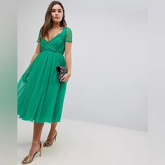 green emerald velvet dress Baltic Born Womens Clementine Tulle Midi Dress | Dusty Green Print